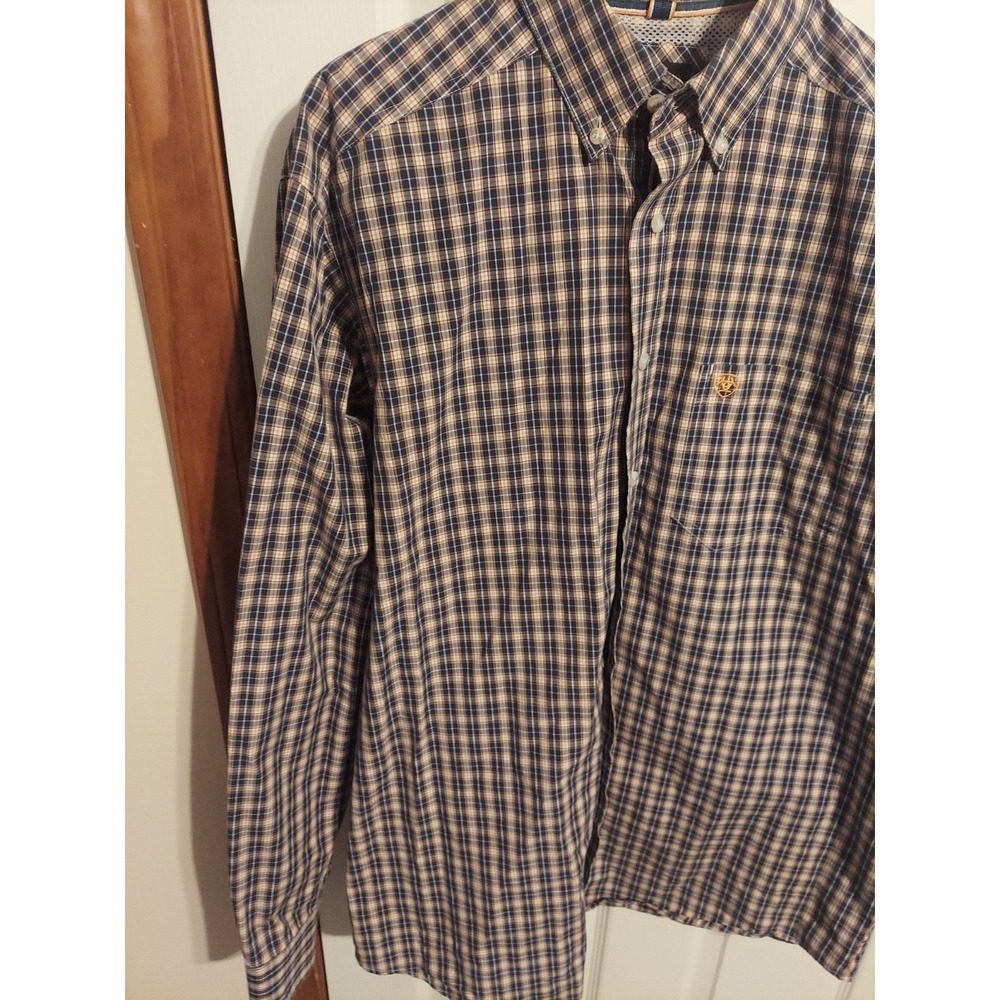 Ariat Pro Series LT Men's Button Up Long Sleeve Plaid Shirt Cowboy Rodeo Blue - Picture 2 of 12